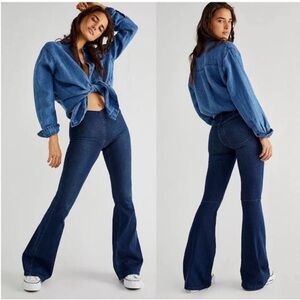 Free People Penny Flare Pull-on Jeans Sz 25  Denim Stretch Bell Bottoms